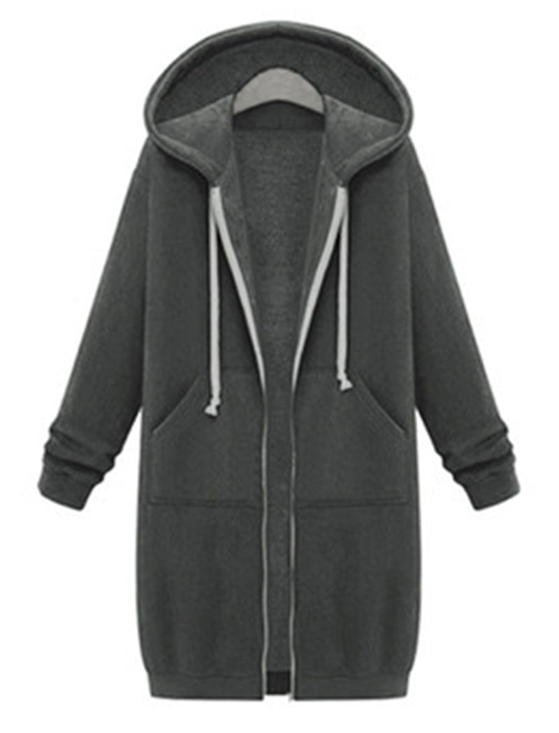 Hooded Long-Sleeve Mid-Length Coat