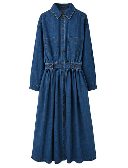 Long Button-Up Denim Dress