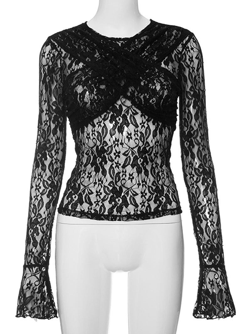 Long Sleeve Sheer Lace Top