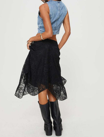 Layered Lace Hem Midi Skirt