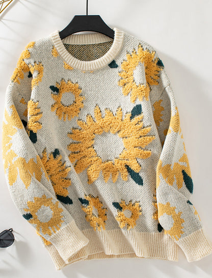 Sunflower Print Knit Sweater