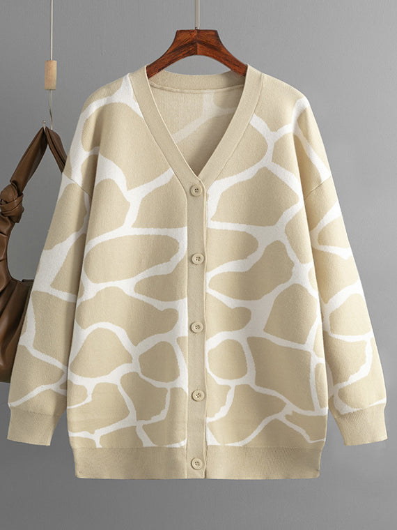 Giraffe Print Button-Up Cardigan