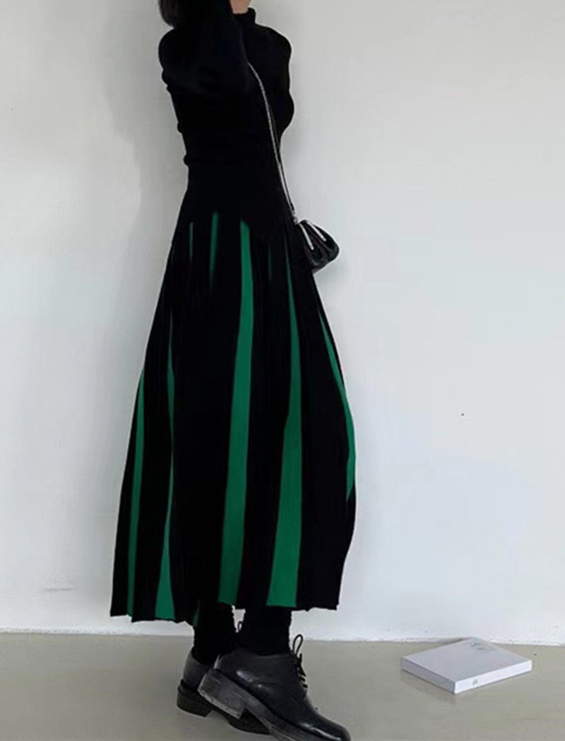 Pleated Colorblock Wide-Leg Maxi Skirt