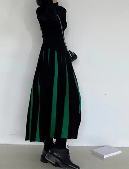 Pleated Colorblock Wide-Leg Maxi Skirt