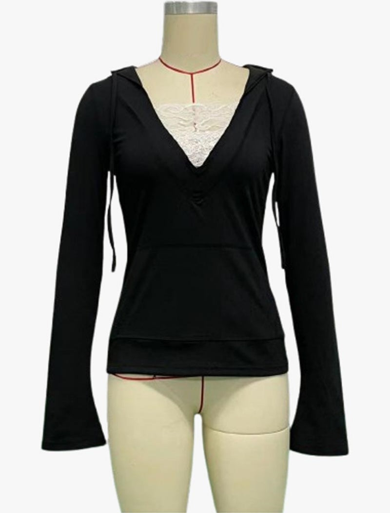 V-Neck Hoodie with Kangaroo Pocket