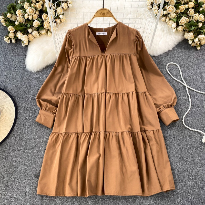 Tiered Long-Sleeve Mini Dress