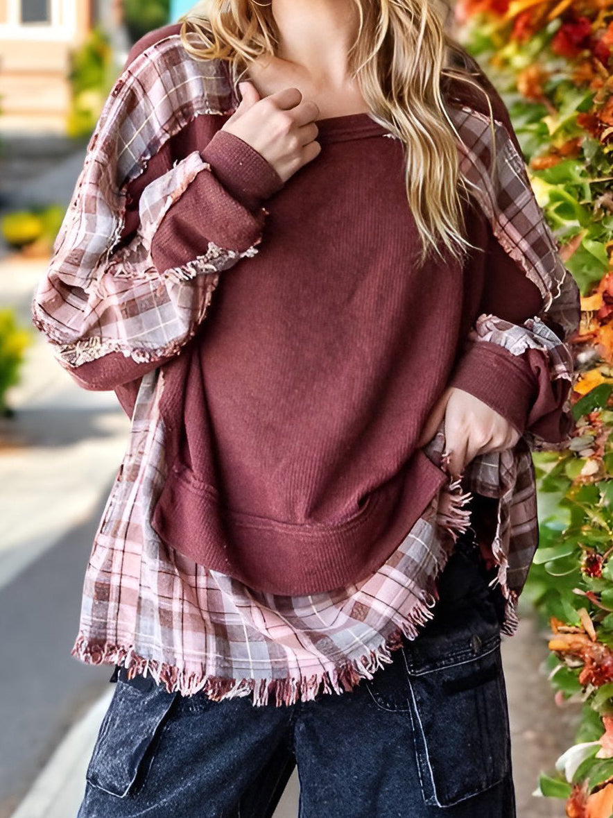 Plaid Patchwork Layered Pullover
