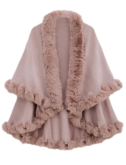 Faux Fur Trimmed Shawl Cape