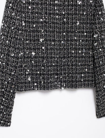 Textured Sequin Long Sleeve Cropped Blazer