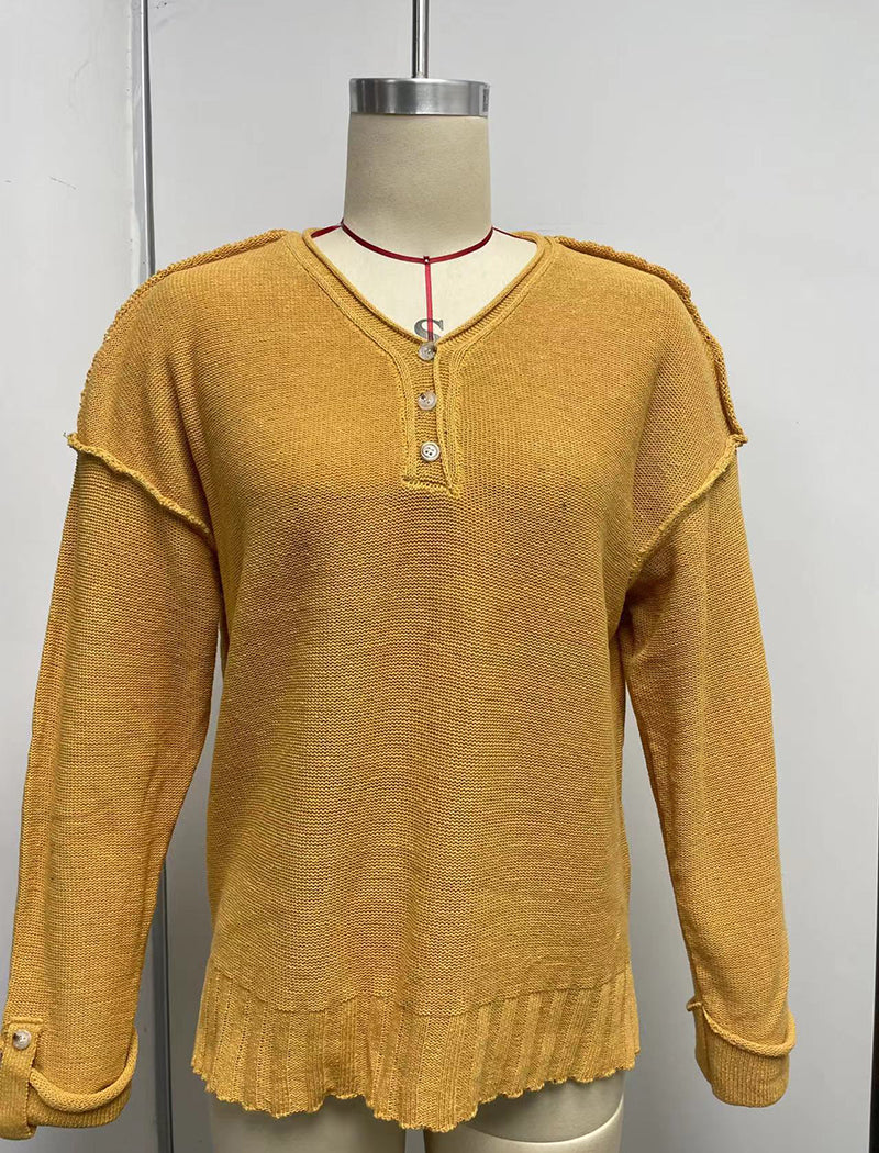 Button-Front Relaxed Knit Sweater