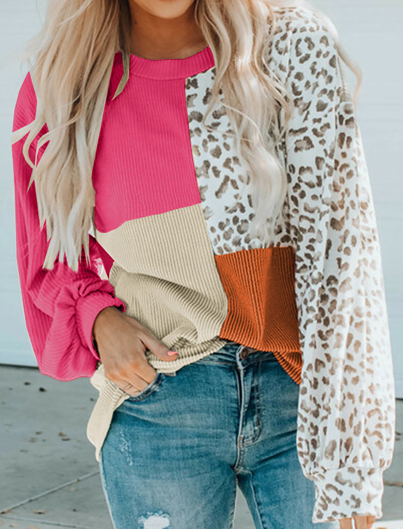 Color Block Leopard Patch Top