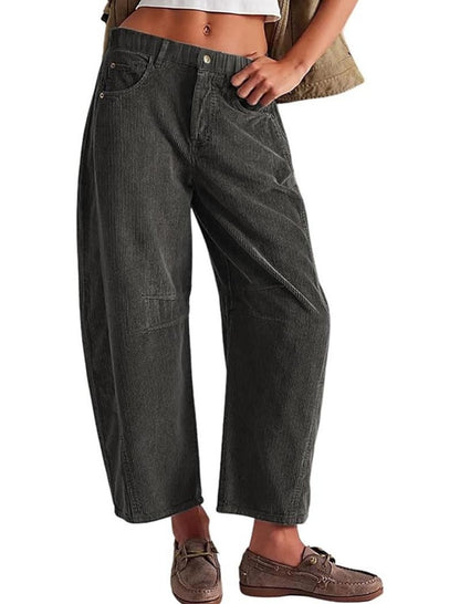 Wide-Leg Cropped Corduroy Pants