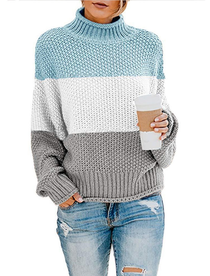 Colorblock Knit Turtleneck Sweater