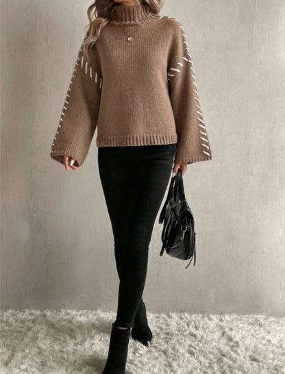 High Neck Sweater with Stitch Accents