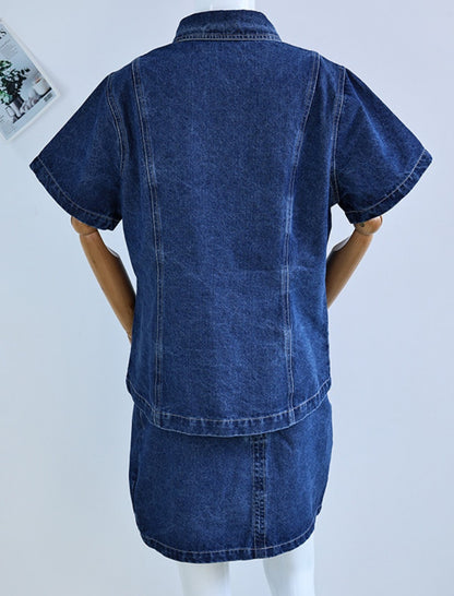 Button-Down Denim Top and Mini Skirt Set