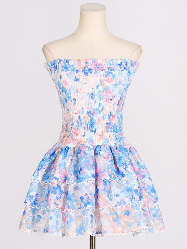 Ruffl Floral Print Mini Tube Dress