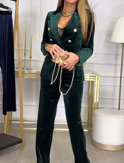 Double-Breasted Velvet Two-Piece Suit