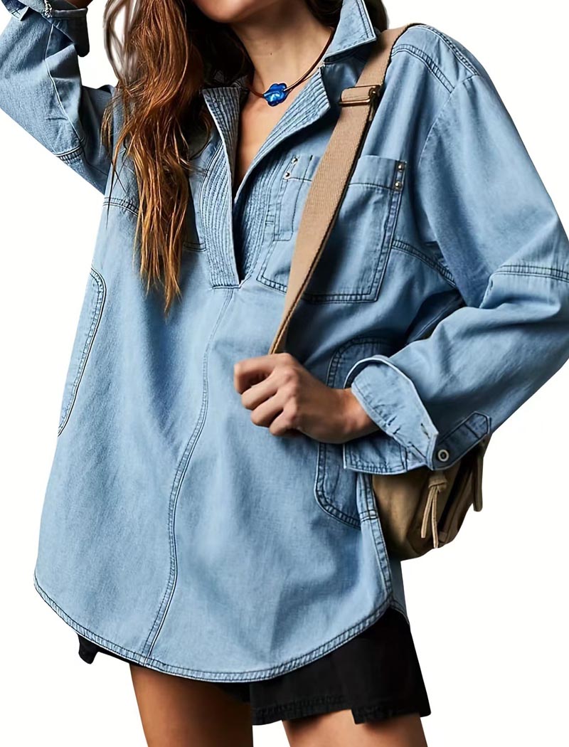 Denim V-Neck Shirt