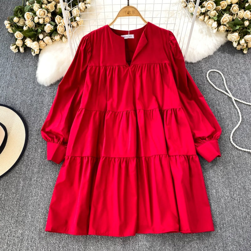 Tiered Long-Sleeve Mini Dress