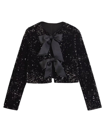 Bow Detail Sequin Cardigan