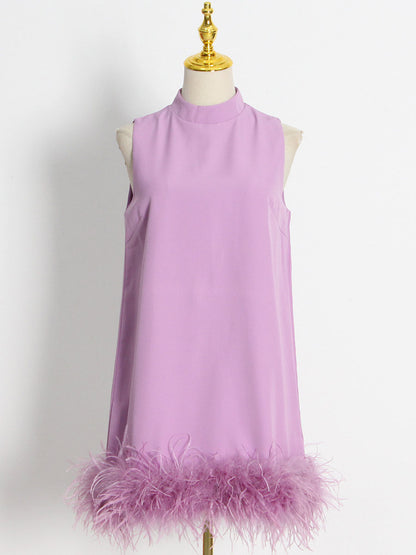 Sleeveless Feather Hem Mini Dress