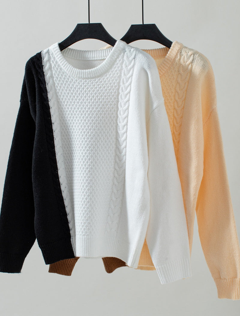 Crew Neck Cable Knit Long Sleeve Top