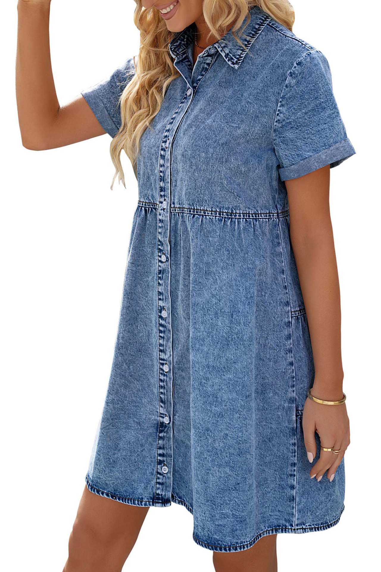 Button-Up Denim Mini Dress