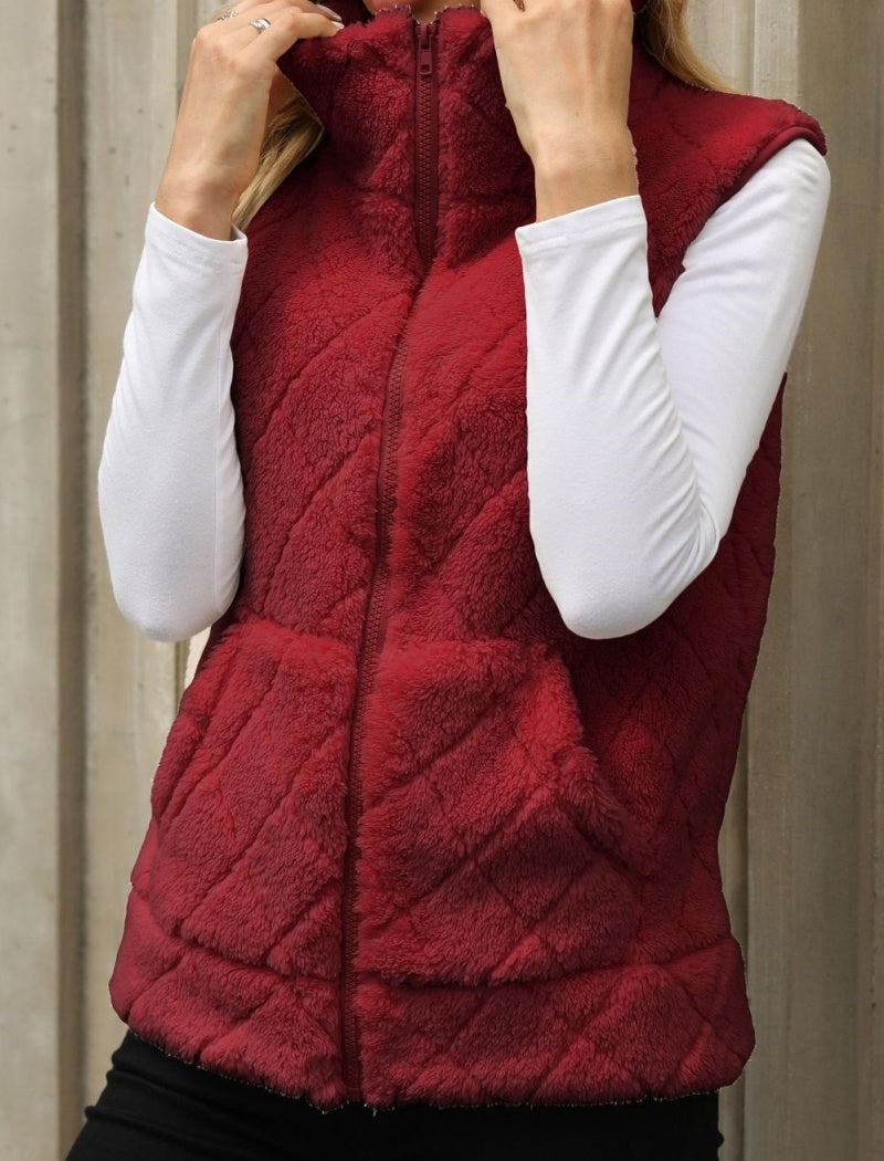 Quilted Sleeveless Vest with Stand Collar