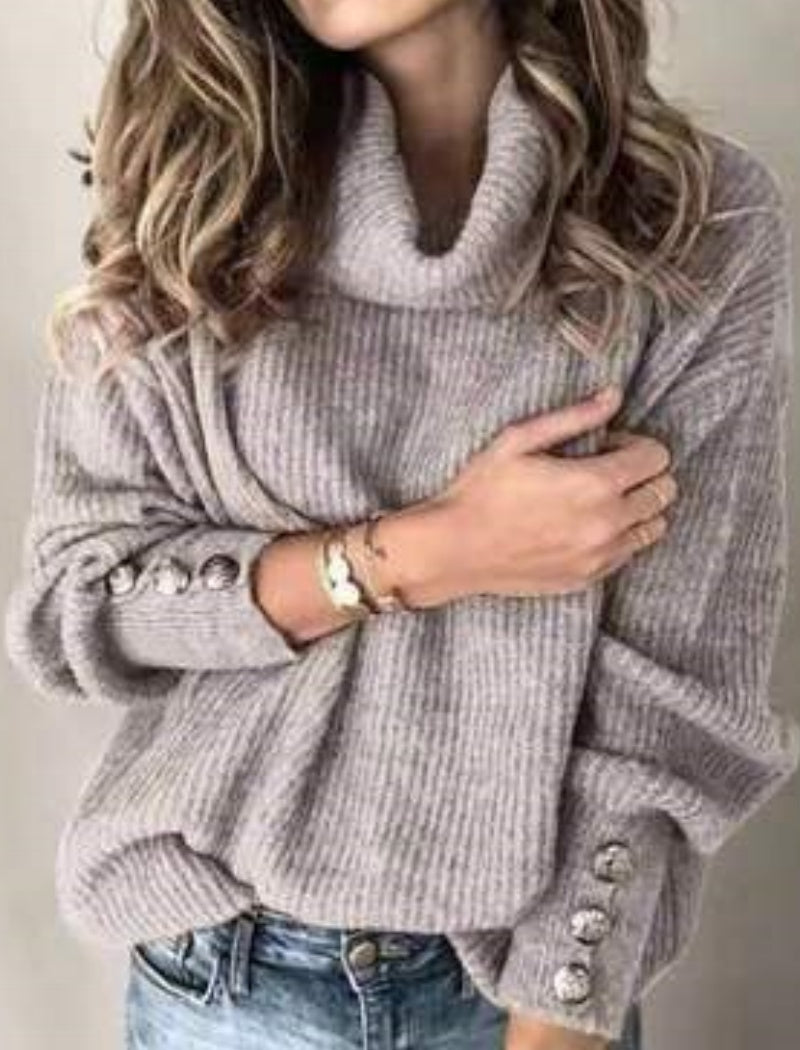 Oversized Button Turtleneck Sweater