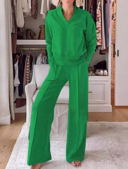 Ribbed Loungewear Set with Wide-Leg Pants