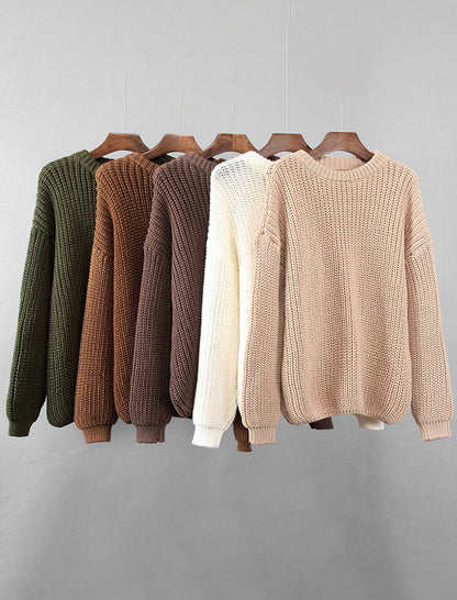 Casual Knit Long Sleeve Round Neck Sweater