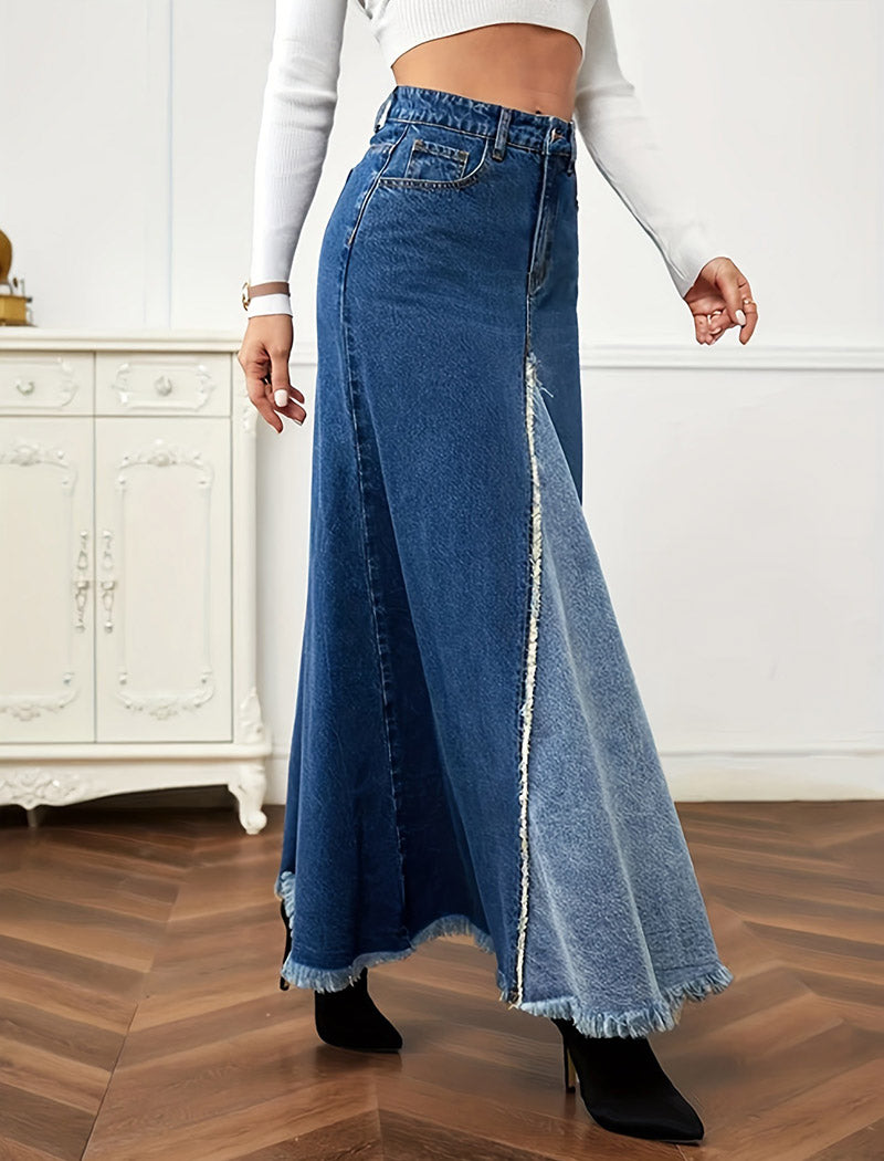 Denim High Waist Flared Skirt