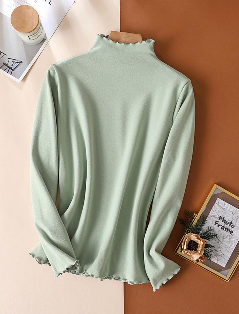 Ruffled Mock Neck Long-Sleeve Top