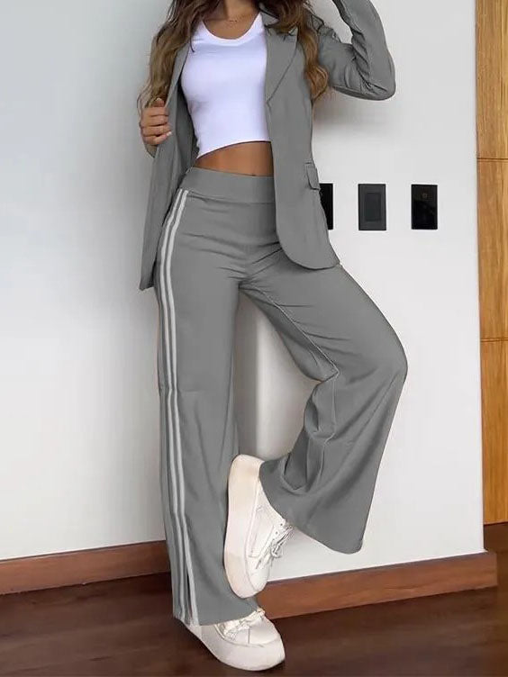 Striped Blazer and Split-Hem Pants Set