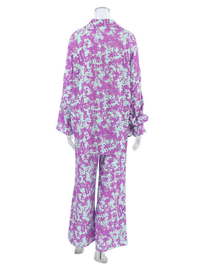 Floral Printed Matching Set with Wide-Leg Pants