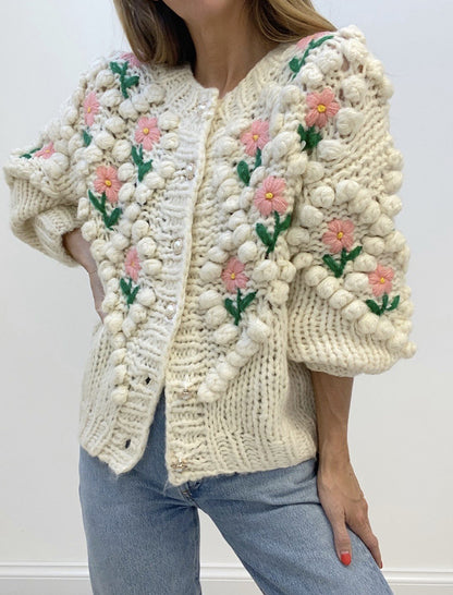 Floral Hand-Knit Cardigan