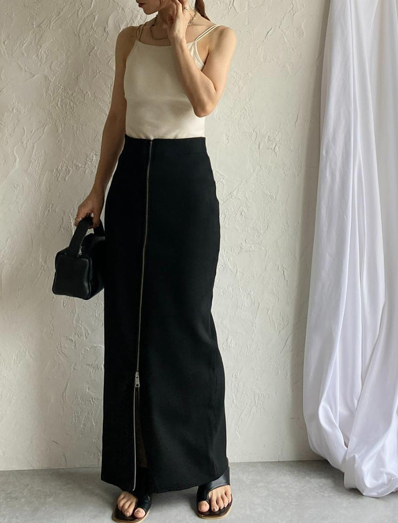 High-Waisted Maxi Skirt with Front Zipper