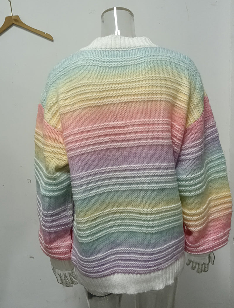 Pastel Striped Knit Pullover Sweater