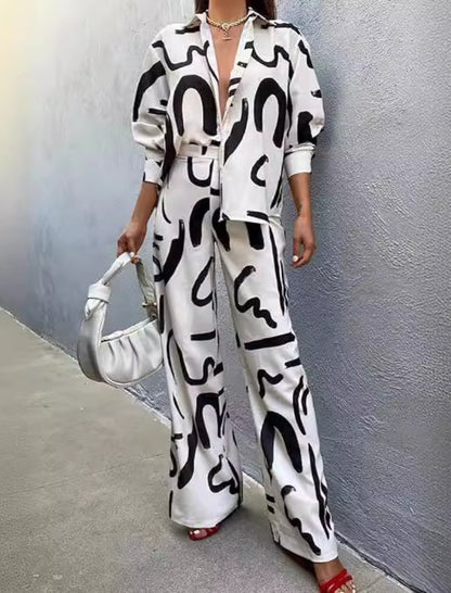 Casual Shirt and Wide-Leg Pants Two-Piece Set