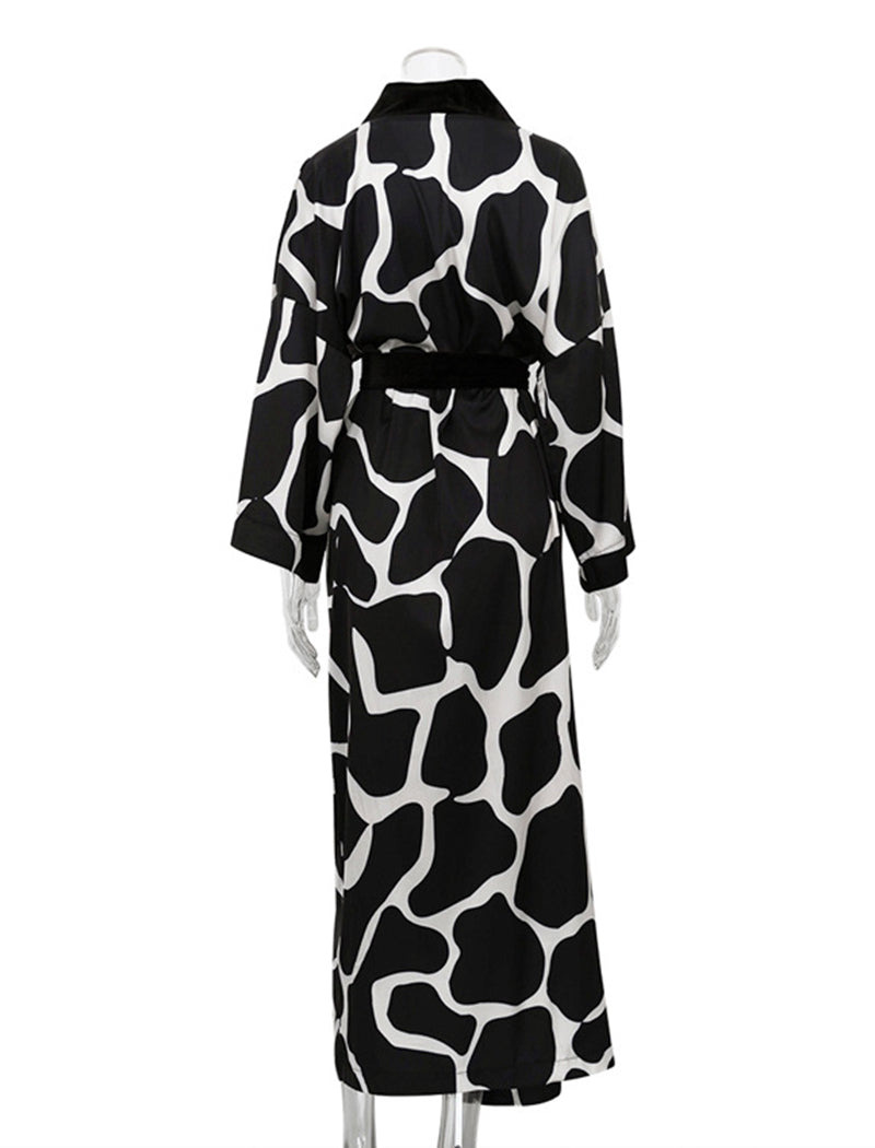 Abstract Print Kimono Wrap Dress