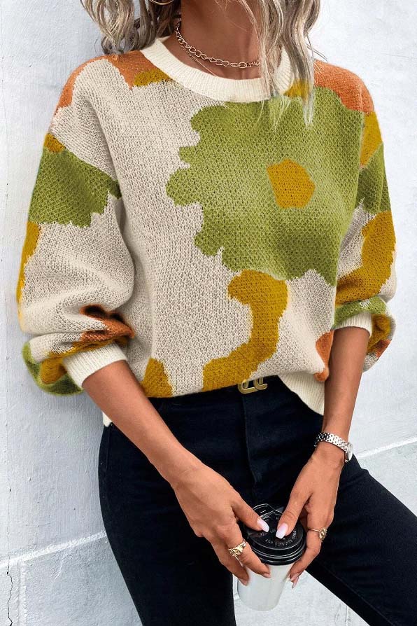 Abstract Floral Knit Sweater