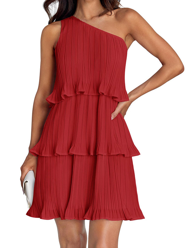 Pleated One-Shoulder Dress