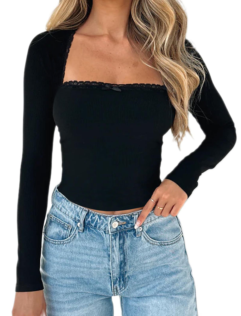 Lace Solid Fitted Top