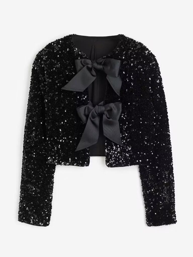 Sequin Bow Cropped Top