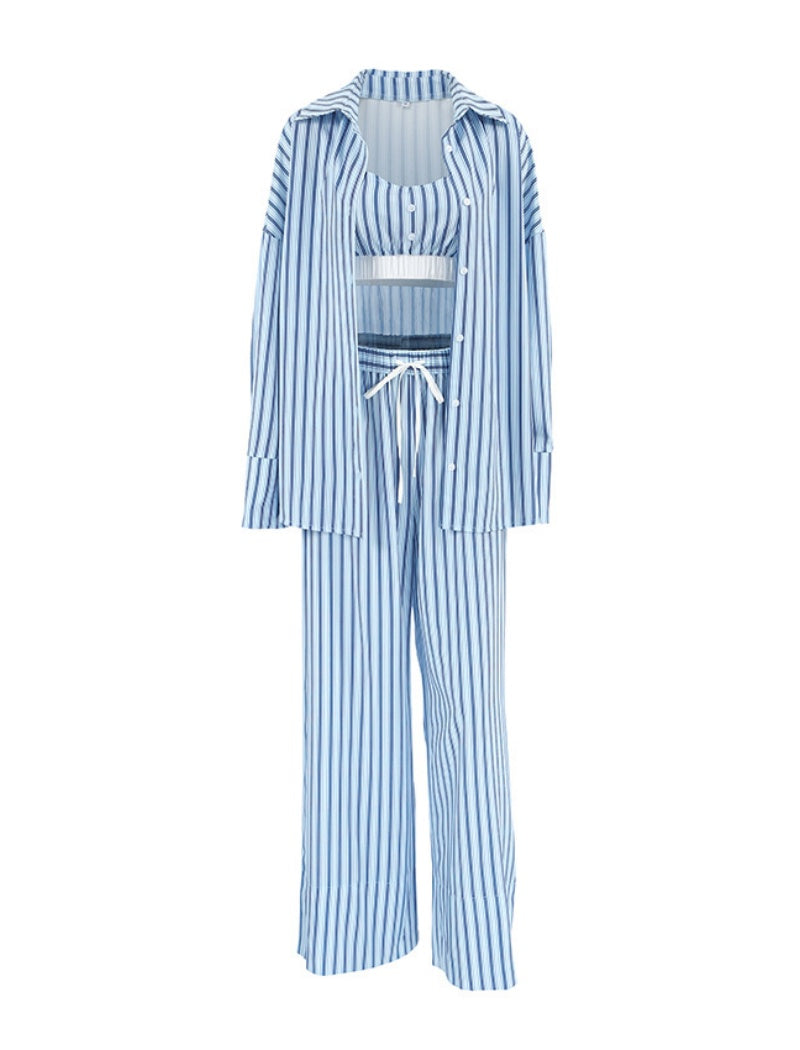 Striped Lounge Set with Wide-Leg Pants