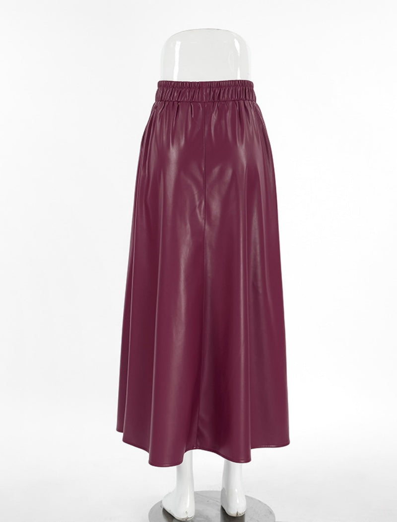 High-Waisted Midi Skirt with Elastic Waistband