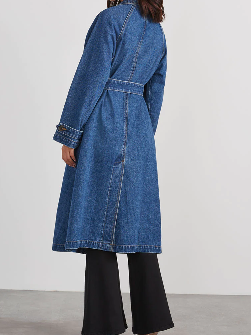 Long Denim Button-Front Coat