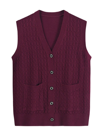Button-Up Knit Vest with Front Pockets