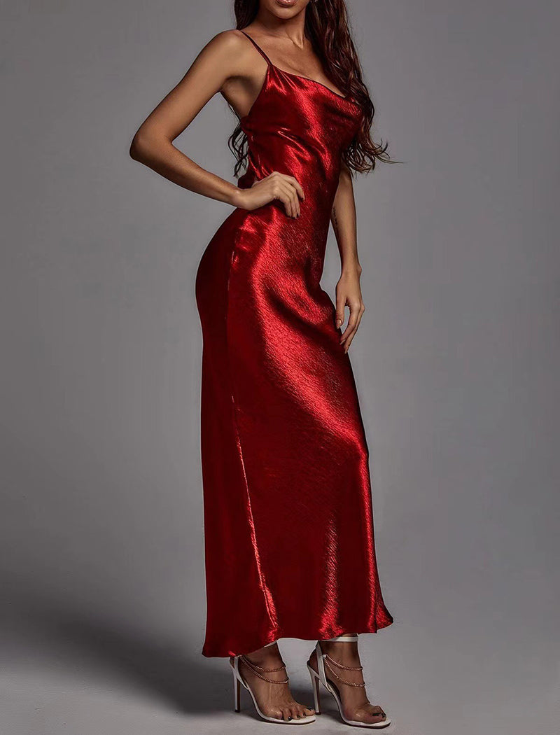 Satin Halter Backless Maxi Dress