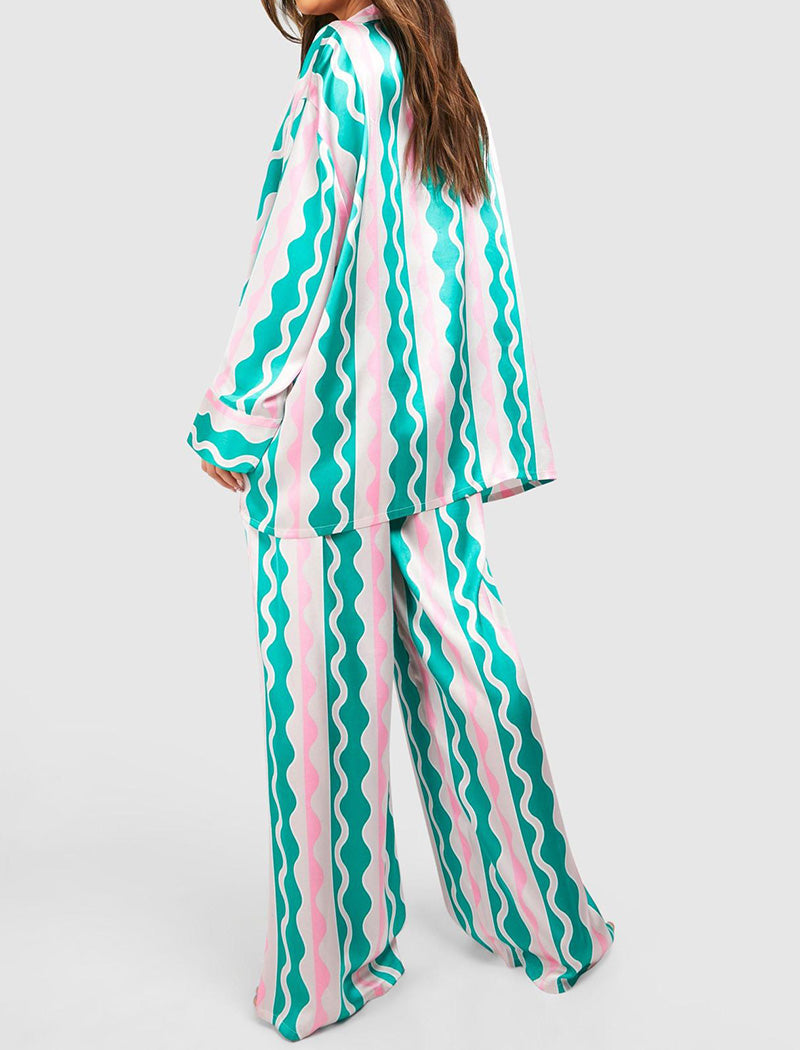 Checkerboard Print Satin Pajama Set